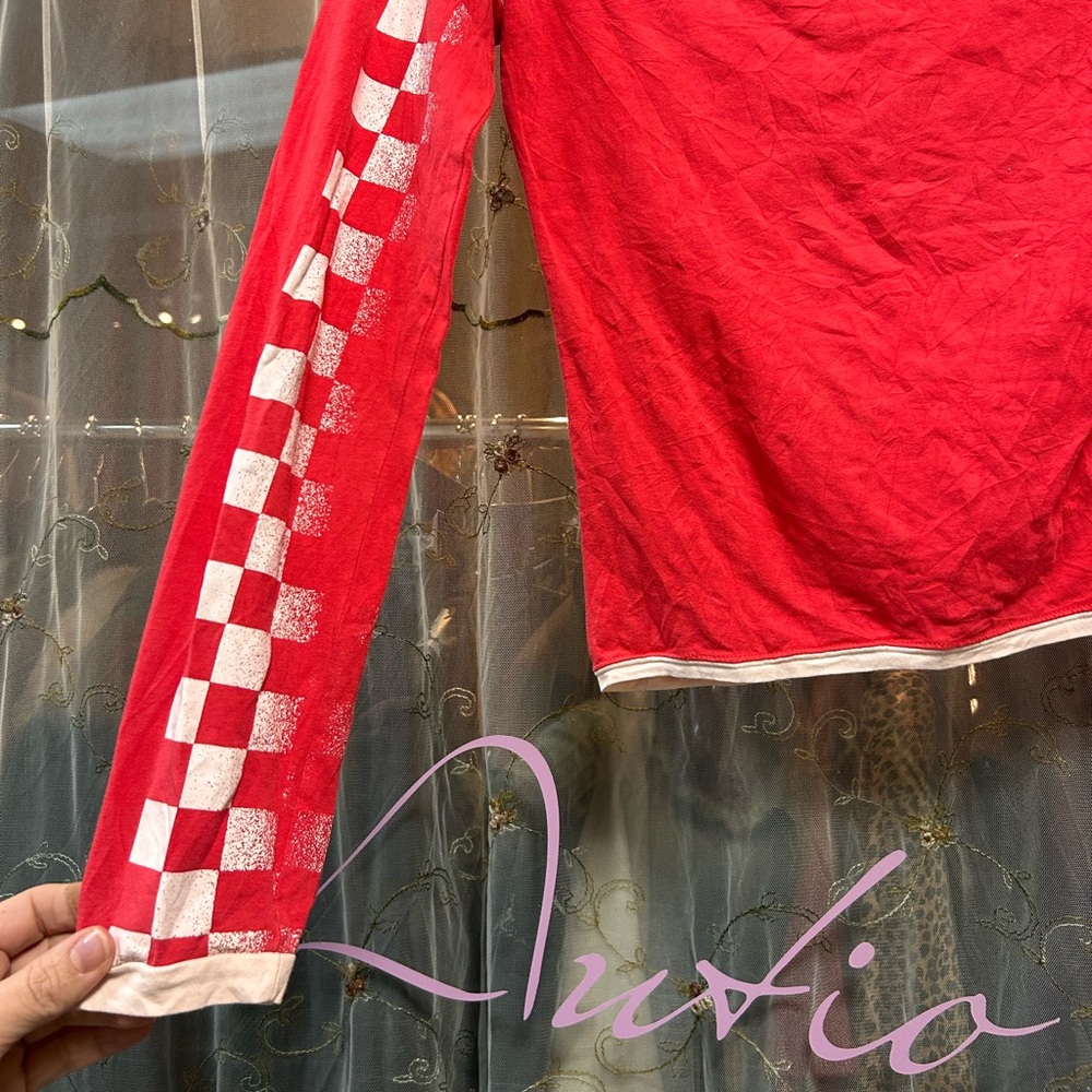▪️sold▪️vintage euro replay red geisha checkerboard long sleeve t shirt - Picture 8 of 8